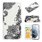 For Samsung Galaxy S22 5G Oil Embossed 3D Drawing Leather Phone Case(Lace Flower) - 1