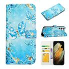For Samsung Galaxy S22 Ultra 5G Oil Embossed 3D Drawing Leather Phone Case(Blue Butterflies) - 1
