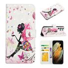For Samsung Galaxy S22 Ultra 5G Oil Embossed 3D Drawing Leather Phone Case(Flower Fairy) - 1