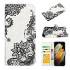 For Samsung Galaxy S22 Ultra 5G Oil Embossed 3D Drawing Leather Phone Case(Lace Flower) - 1