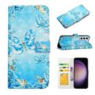 For Samsung Galaxy S23 5G Oil Embossed 3D Drawing Leather Phone Case(Blue Butterflies) - 1
