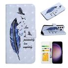 For Samsung Galaxy S23 5G Oil Embossed 3D Drawing Leather Phone Case(Blue Feather) - 1