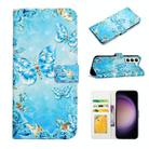 For Samsung Galaxy S23+ 5G Oil Embossed 3D Drawing Leather Phone Case(Blue Butterflies) - 1