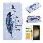 For Samsung Galaxy S23 Ultra 5G Oil Embossed 3D Drawing Leather Phone Case(Blue Feather) - 1