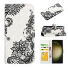 For Samsung Galaxy S23 Ultra 5G Oil Embossed 3D Drawing Leather Phone Case(Lace Flower) - 1