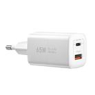 WIWU Wi-U012 65W USB + USB-C / Type-C Dual Ports GaN Travel Fast Charger, EU Plug(White) - 1