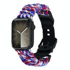 For Apple Watch SE 2023 44mm Paracord Plain Braided Webbing Buckle Watch Band(Red White Blue) - 1