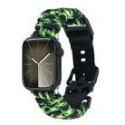 For Apple Watch Series 9 45mm Paracord Plain Braided Webbing Buckle Watch Band(Black Green) - 1