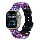For Apple Watch Ultra 49mm Paracord Plain Braided Webbing Buckle Watch Band(Red White Blue) - 1