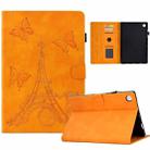 For Samsung Galaxy Tab A9+ Embossed Tower Flip Leather Tablet Case with Sleep / Wake-up Function(Khaki) - 1