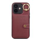 For iPhone 12 / 12 Pro Brushed Texture Wallet Ring Holder Phone Case(Wine Red) - 1