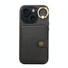 For iPhone 13 Brushed Texture Wallet Ring Holder Phone Case(Black) - 1