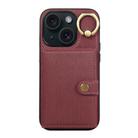 For iPhone 13 Brushed Texture Wallet Ring Holder Phone Case(Wine Red) - 1