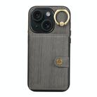For iPhone 14 Brushed Texture Wallet Ring Holder Phone Case(Grey) - 1