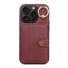 For iPhone 14 Pro Brushed Texture Wallet Ring Holder Phone Case(Wine Red) - 1