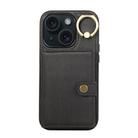 For iPhone 15 Brushed Texture Wallet Ring Holder Phone Case(Black) - 1