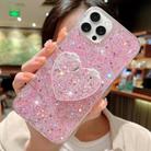 For iPhone 15 Pro Starry Sequin Mirror Stand Epoxy TPU Phone Case(Pink) - 1