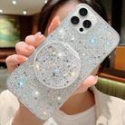 For iPhone 15 Pro Max Starry Sequin Round Mirror Stand Epoxy TPU Phone Case(Silver) - 1