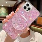 For iPhone 15 Pro Starry Sequin Round Mirror Stand Epoxy TPU Phone Case(Pink) - 1