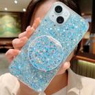 For iPhone 15 Plus Starry Sequin Round Mirror Stand Epoxy TPU Phone Case(Blue) - 1