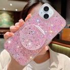 For iPhone 15 Plus Starry Sequin Round Mirror Stand Epoxy TPU Phone Case(Pink) - 1