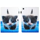 For Samsung Galaxy Tab A9+ Coloured Drawing Stitching Flip PU Tablet Case with Sleep / Wake-up Function(Blue White Cat) - 1