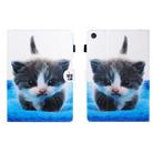 For Samsung Galaxy Tab A9 Coloured Drawing Stitching Flip PU Tablet Case with Sleep / Wake-up Function(Blue White Cat) - 1