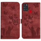For Samsung Galaxy A21s Butterfly Cat Embossing Flip Leather Phone Case(Red) - 1