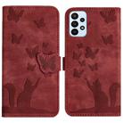 For Samsung Galaxy A33 5G Butterfly Cat Embossing Flip Leather Phone Case(Red) - 1