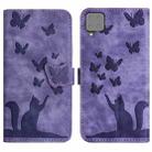 For Samsung Galaxy A42 5G Butterfly Cat Embossing Flip Leather Phone Case(Purple) - 1