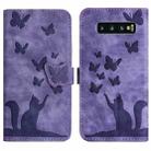 For Samsung Galaxy S10+ Butterfly Cat Embossing Flip Leather Phone Case(Purple) - 1