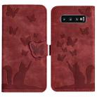 For Samsung Galaxy S10+ Butterfly Cat Embossing Flip Leather Phone Case(Red) - 1