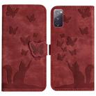 For Samsung Galaxy S20 FE Butterfly Cat Embossing Flip Leather Phone Case(Red) - 1