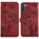 For Samsung Galaxy S21 5G Butterfly Cat Embossing Flip Leather Phone Case(Red) - 1