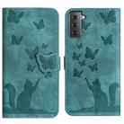 For Samsung Galaxy S21 5G Butterfly Cat Embossing Flip Leather Phone Case(Wathet) - 1