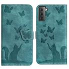 For Samsung Galaxy S21+ 5G Butterfly Cat Embossing Flip Leather Phone Case(Wathet) - 1