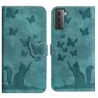 For Samsung Galaxy S21+ 5G Butterfly Cat Embossing Flip Leather Phone Case(Wathet) - 1