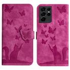 For Samsung Galaxy S21 Ultra 5G Butterfly Cat Embossing Flip Leather Phone Case(Pink) - 1