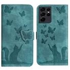 For Samsung Galaxy S21 Ultra 5G Butterfly Cat Embossing Flip Leather Phone Case(Wathet) - 1