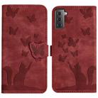 For Samsung Galaxy S22 5G Butterfly Cat Embossing Flip Leather Phone Case(Red) - 1