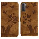 For Samsung Galaxy S22 5G Butterfly Cat Embossing Flip Leather Phone Case(Brown) - 1