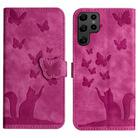 For Samsung Galaxy S22 Ultra 5G Butterfly Cat Embossing Flip Leather Phone Case(Pink) - 1