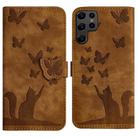 For Samsung Galaxy S22 Ultra 5G Butterfly Cat Embossing Flip Leather Phone Case(Brown) - 1