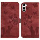 For Samsung Galaxy S23 5G Butterfly Cat Embossing Flip Leather Phone Case(Red) - 1