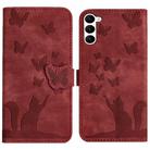 For Samsung Galaxy S23+ 5G Butterfly Cat Embossing Flip Leather Phone Case(Red) - 1