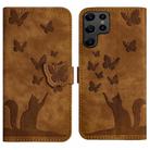 For Samsung Galaxy S23 Ultra 5G Butterfly Cat Embossing Flip Leather Phone Case(Brown) - 1