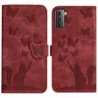 For Samsung Galaxy S21 FE 5G Butterfly Cat Embossing Flip Leather Phone Case(Red) - 1