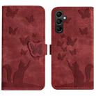 For Samsung Galaxy A35 Butterfly Cat Embossing Flip Leather Phone Case(Red) - 1