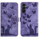 For Samsung Galaxy A55 Butterfly Cat Embossing Flip Leather Phone Case(Purple) - 1