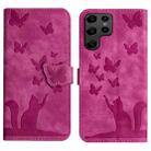 For Samsung Galaxy S24 Ultra 5G Butterfly Cat Embossing Flip Leather Phone Case(Pink) - 1